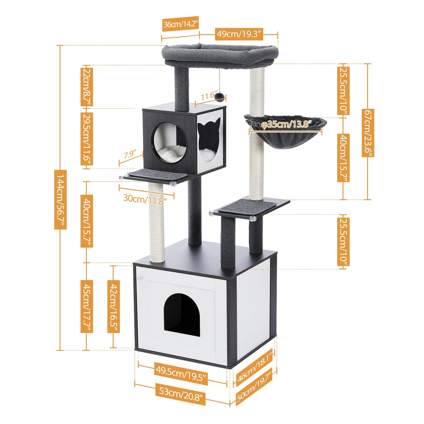 Multi-Level Cat Tree with Condo, Hammock & Scratching Posts
