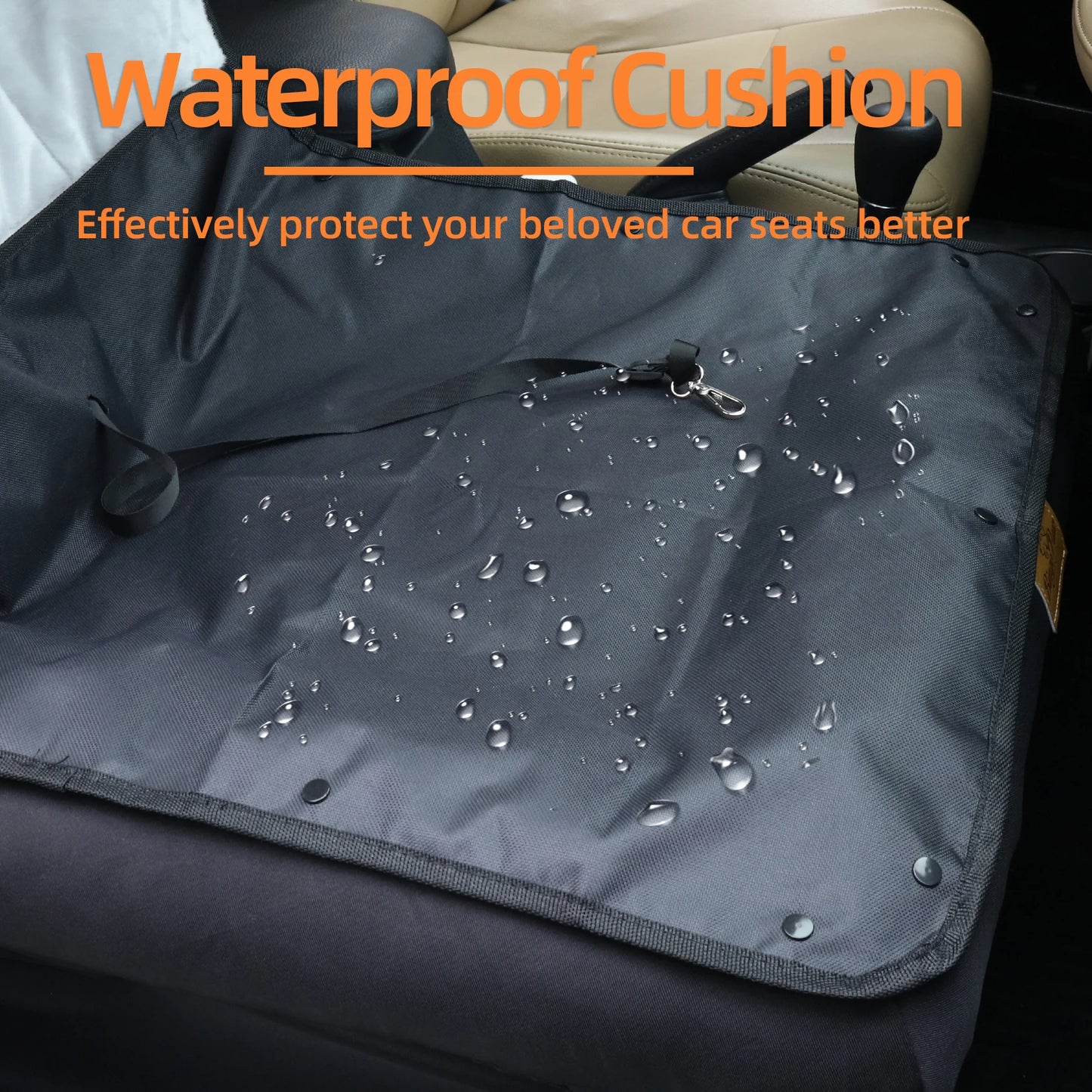 Waterproof Dog Car Seat Bed with Safety Belt & Washable Cushion