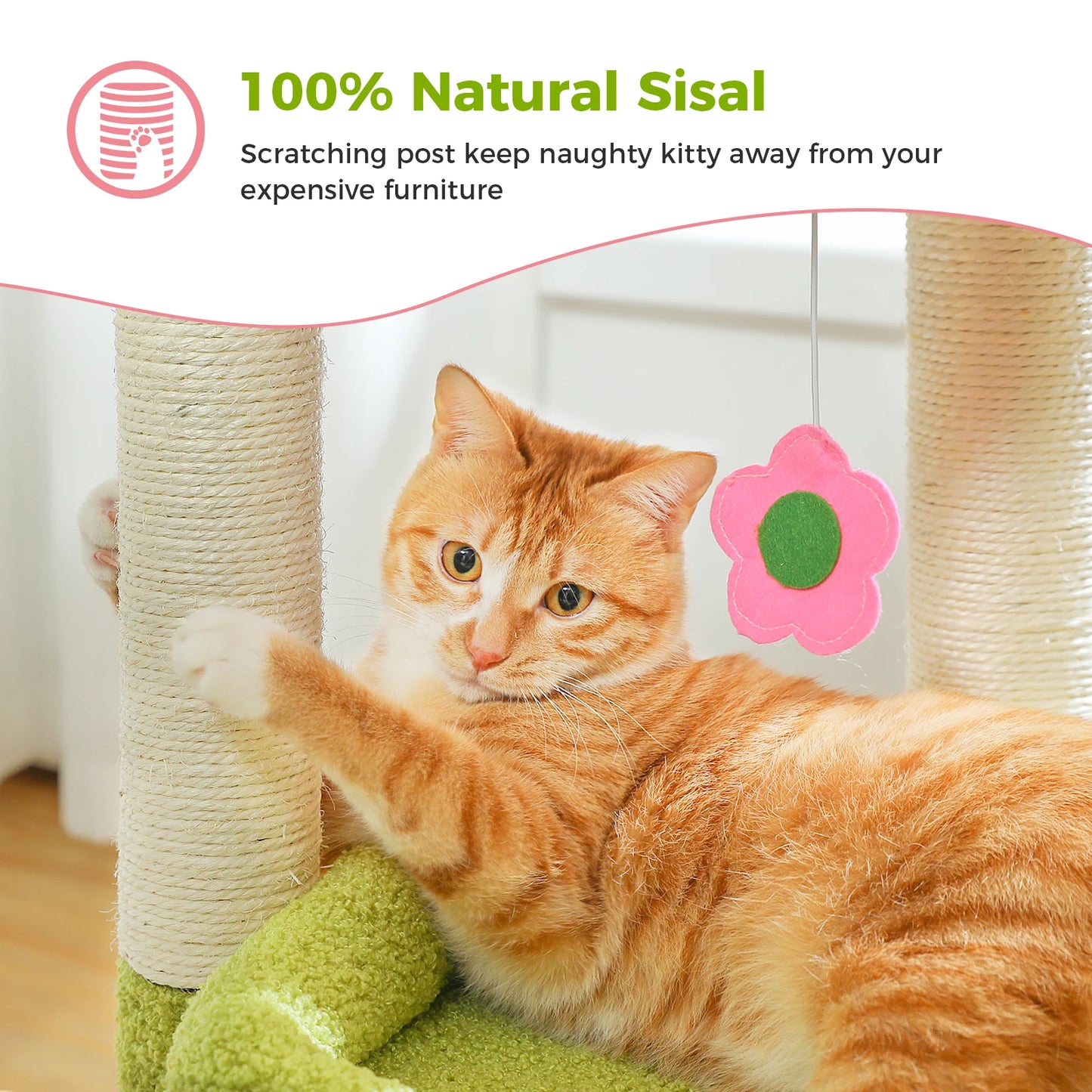 Cat Tree Tower – Cozy Condo, Wide Perch & Sisal Posts with Plush & Pom-Pom Toy