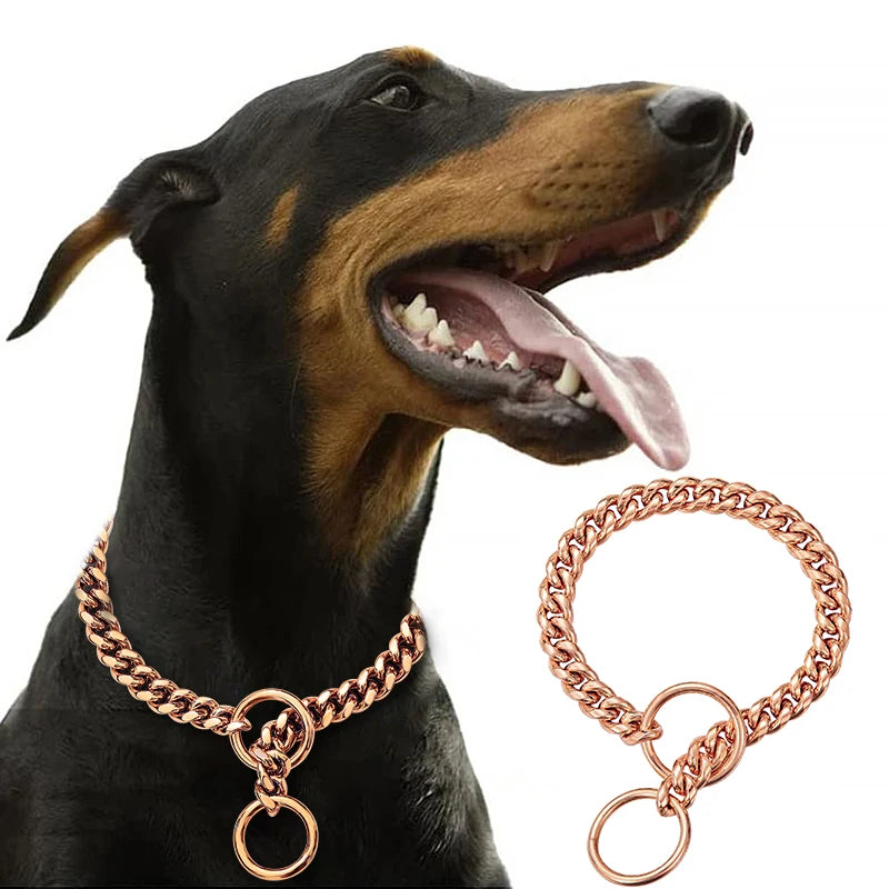 Gold Stainless Steel Cuban Link Dog Chain Collar – Heavy Duty Training & Walking Collar