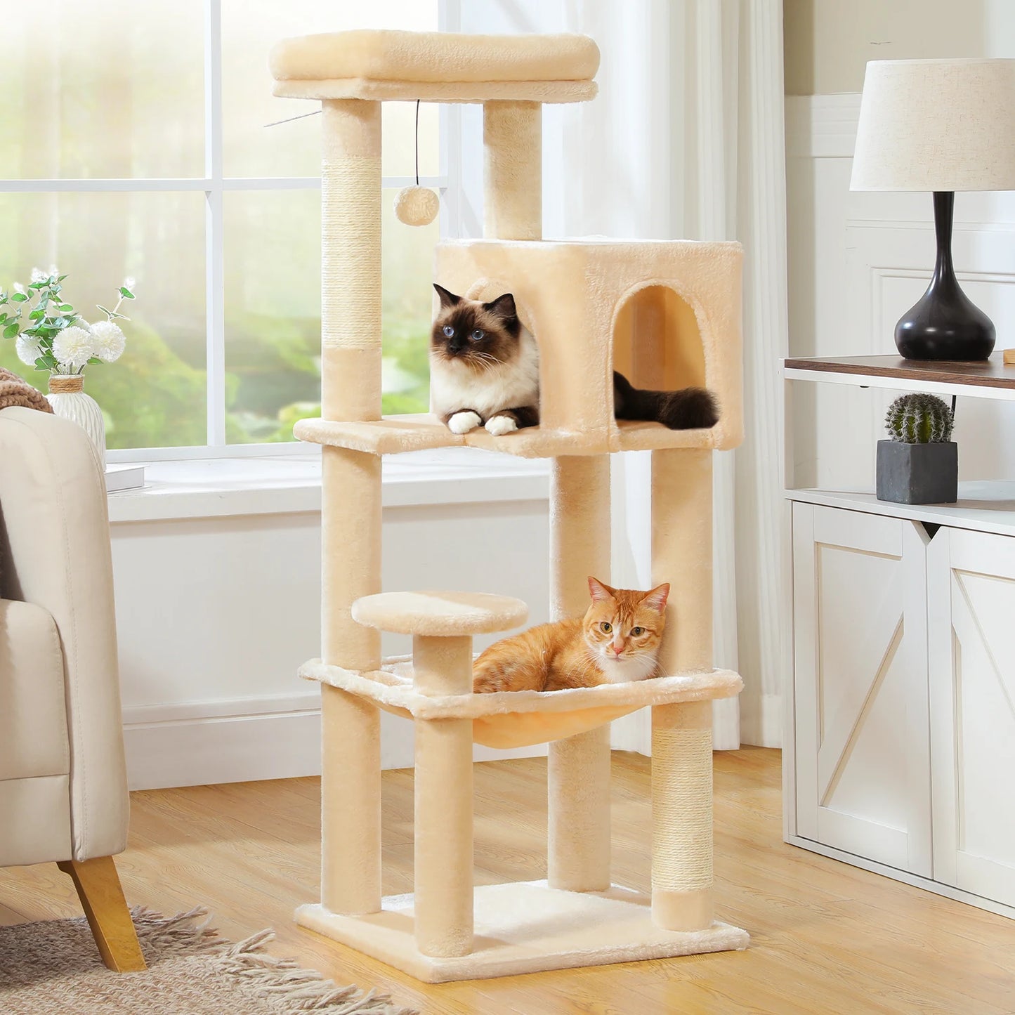 5-Level Cat Tree Tower – Plush Condo, Hammock & Sisal Scratching Posts