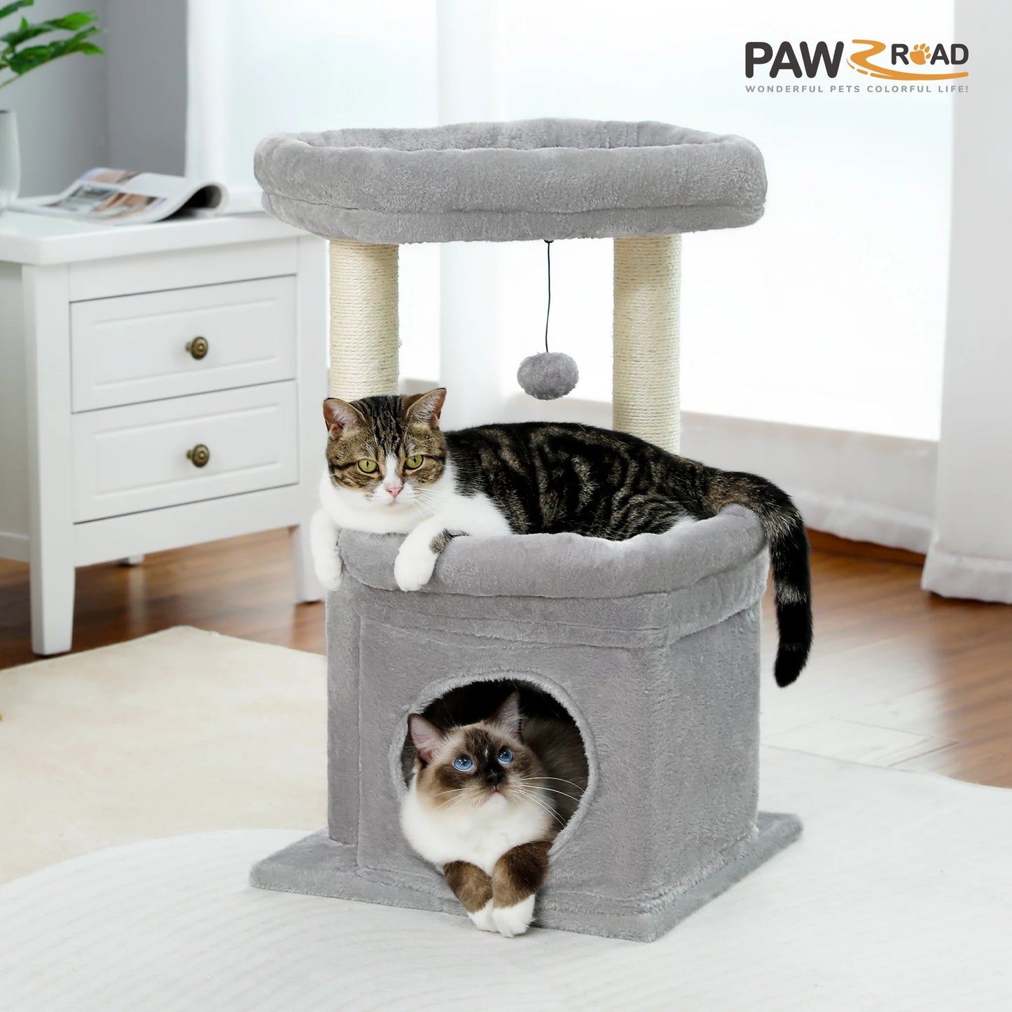 Cat Tree Tower – Cozy Condo, Wide Perch & Sisal Posts with Plush & Pom-Pom Toy