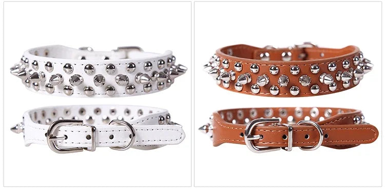 PU Leather Dog Collar Adjustable Spiked Rivet Punk Pet Collar Small Dog Cat