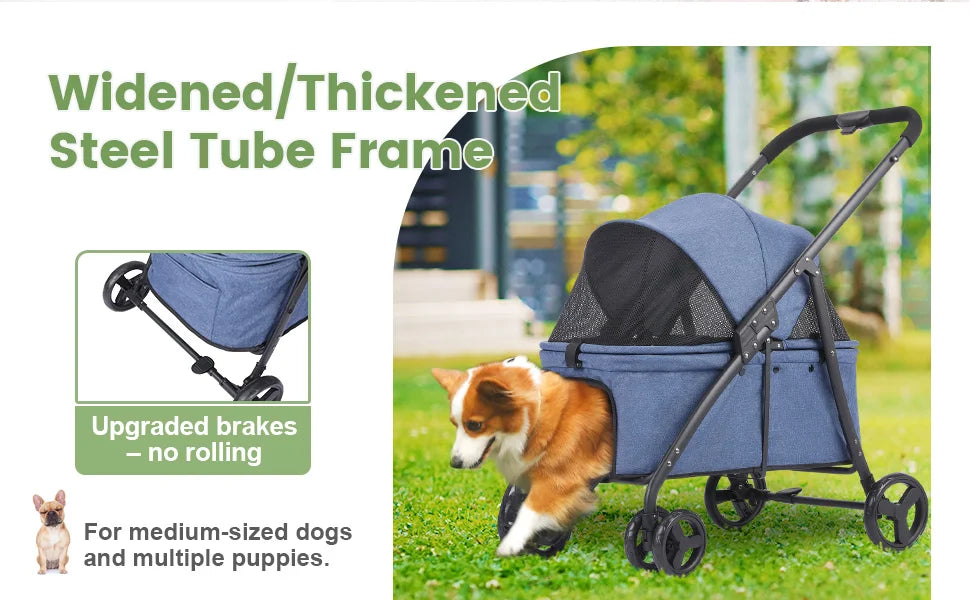Foldable Pet Stroller – 4-Wheel Travel Buggy with Storage Bag for Dogs & Cats