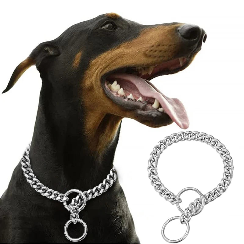 Gold Stainless Steel Cuban Link Dog Chain Collar – Heavy Duty Training & Walking Collar