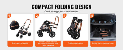 Foldable Pet Stroller with Detachable Carrier for Dogs