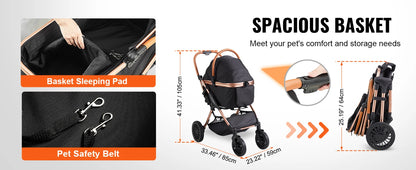 Foldable Pet Stroller with Detachable Carrier for Dogs
