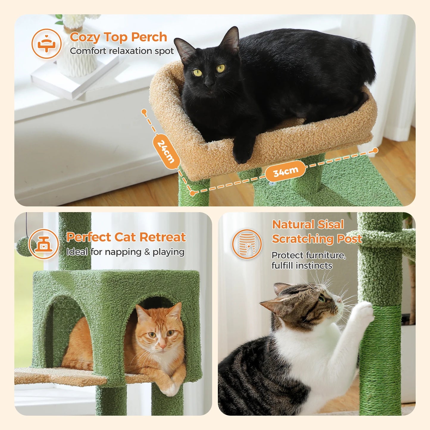 5-Level Cat Tree Tower – Plush Condo, Hammock & Sisal Scratching Posts