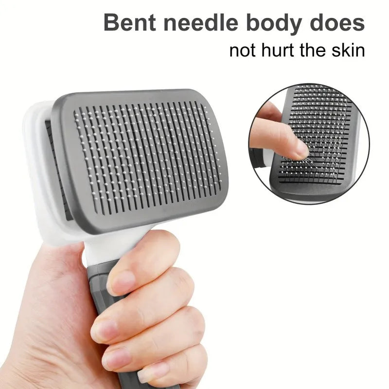 Self-Cleaning Pet Brush with Ergonomic Handle & Round Tips