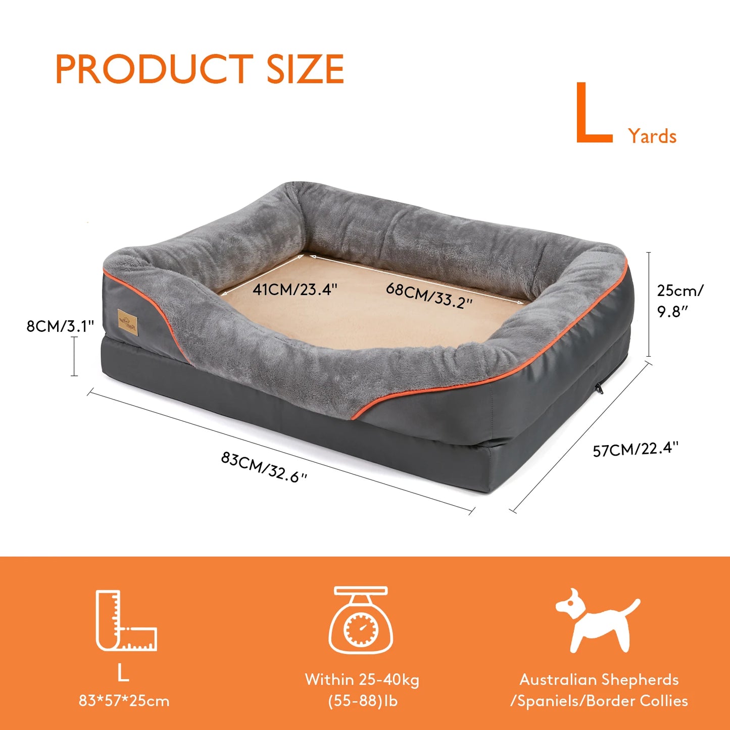 Orthopedic Dog Bed with Bolster – Soft Foam Pet Bed with Washable Cover (L–3XL)