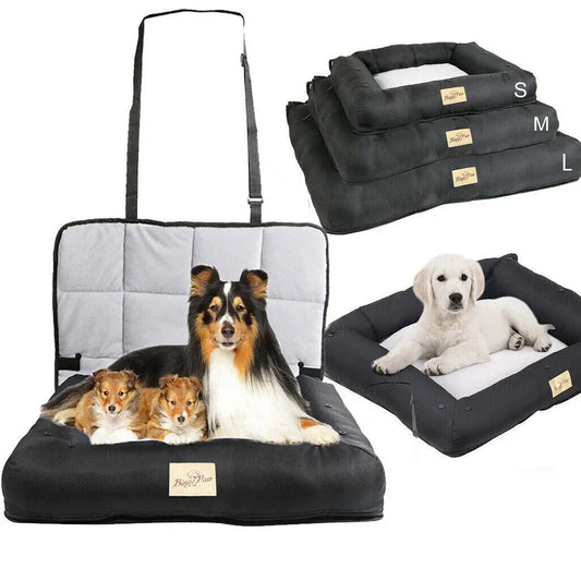 Waterproof Dog Car Seat Bed with Safety Belt & Washable Cushion