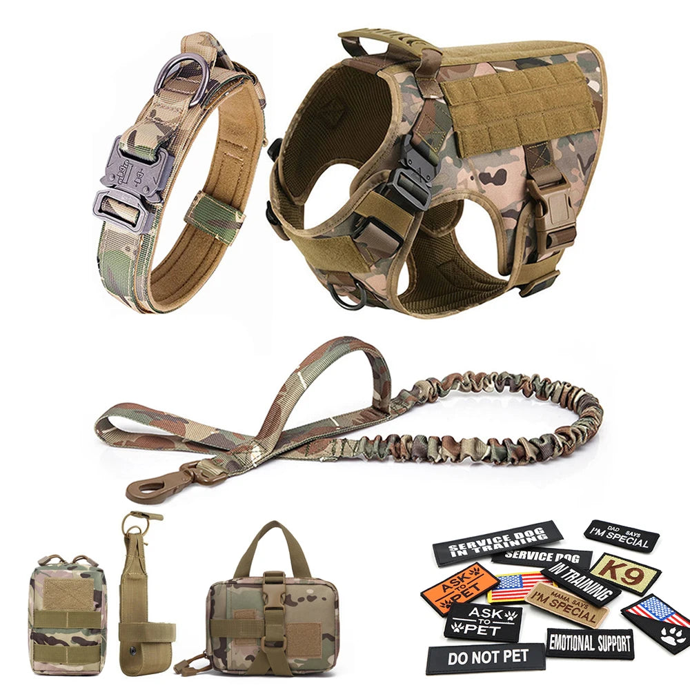 Tactical Dog Harness Set – Military Vest, Collar, Leash & Pouches