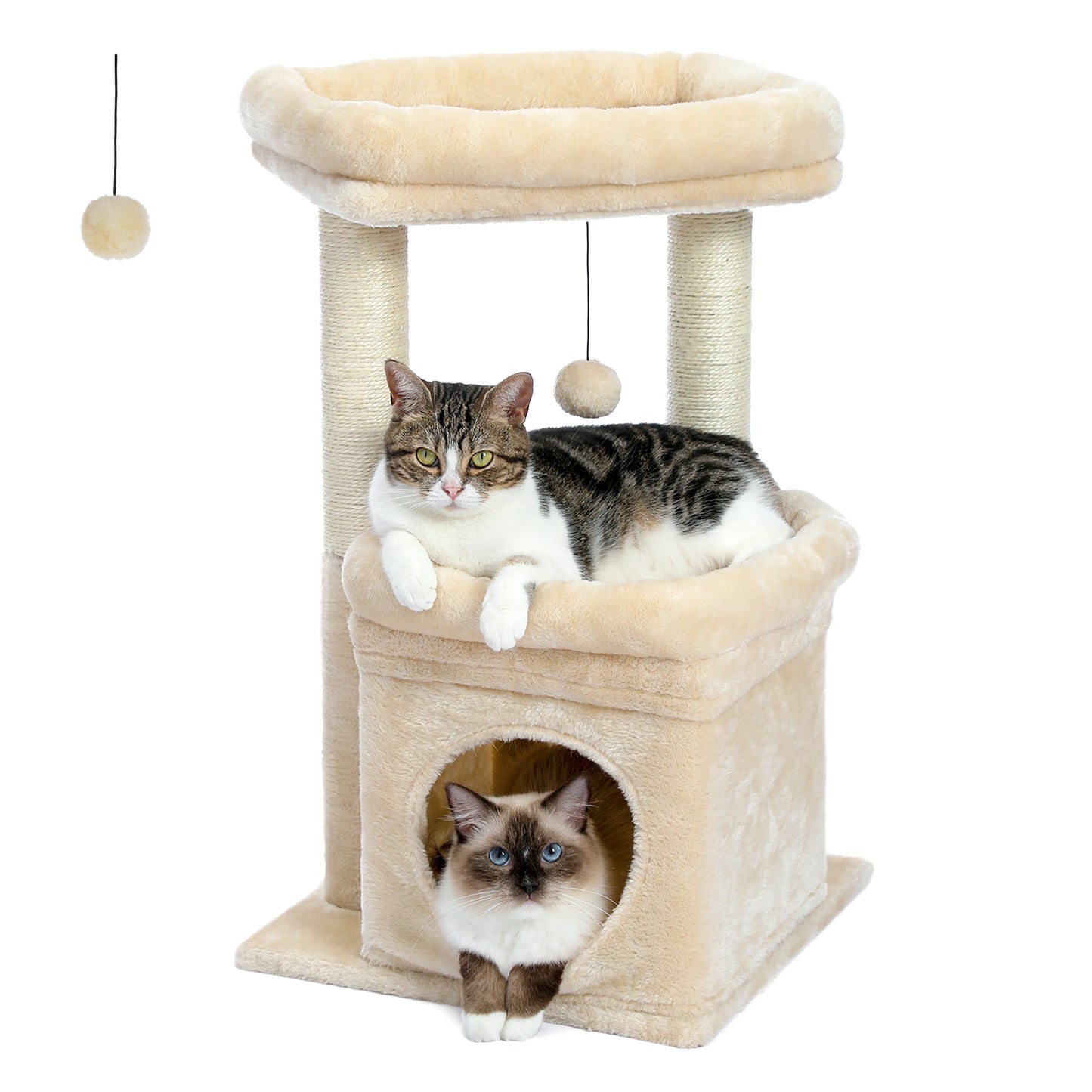 Cat Tree Tower – Cozy Condo, Wide Perch & Sisal Posts with Plush & Pom-Pom Toy