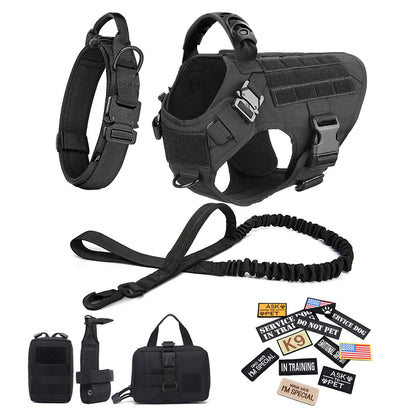 Tactical Dog Harness Set – Military Vest, Collar, Leash & Pouches