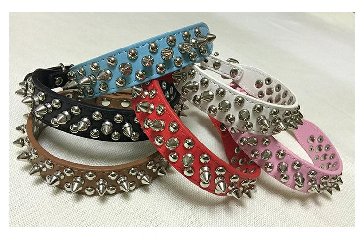 PU Leather Dog Collar Adjustable Spiked Rivet Punk Pet Collar Small Dog Cat