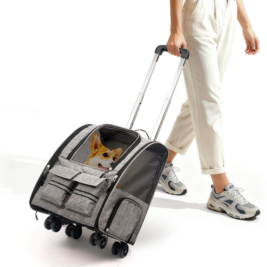 Rolling Pet Carrier Backpack – Foldable Travel Carrier with Removable Wheels