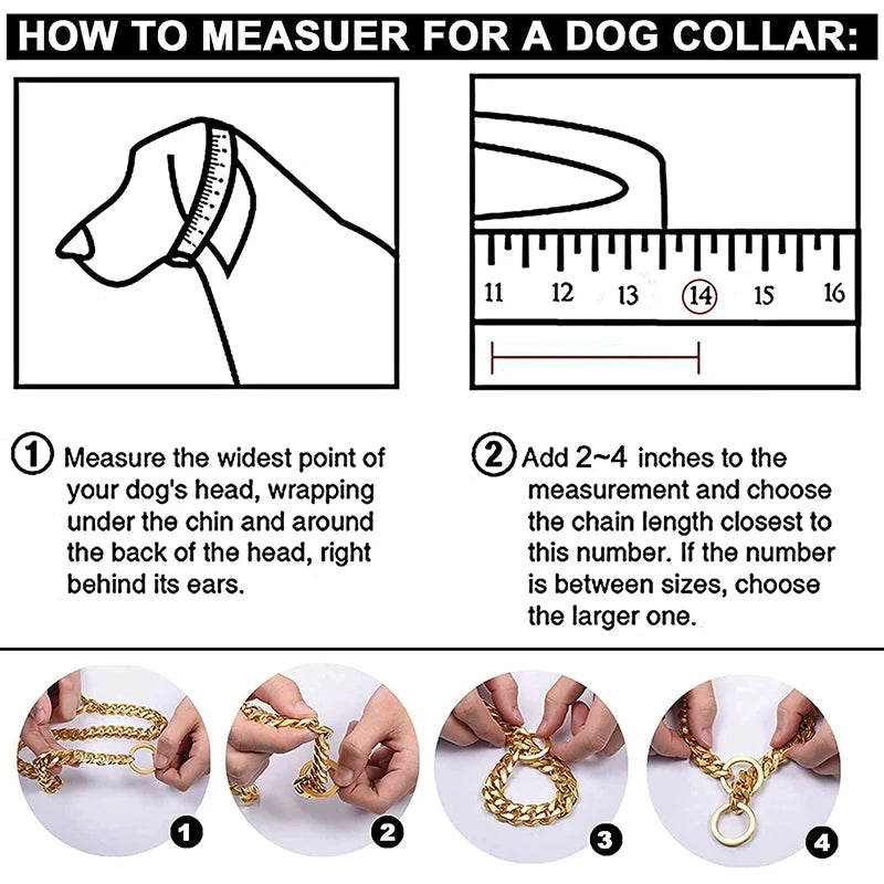 Gold Stainless Steel Cuban Link Dog Chain Collar – Heavy Duty Training & Walking Collar