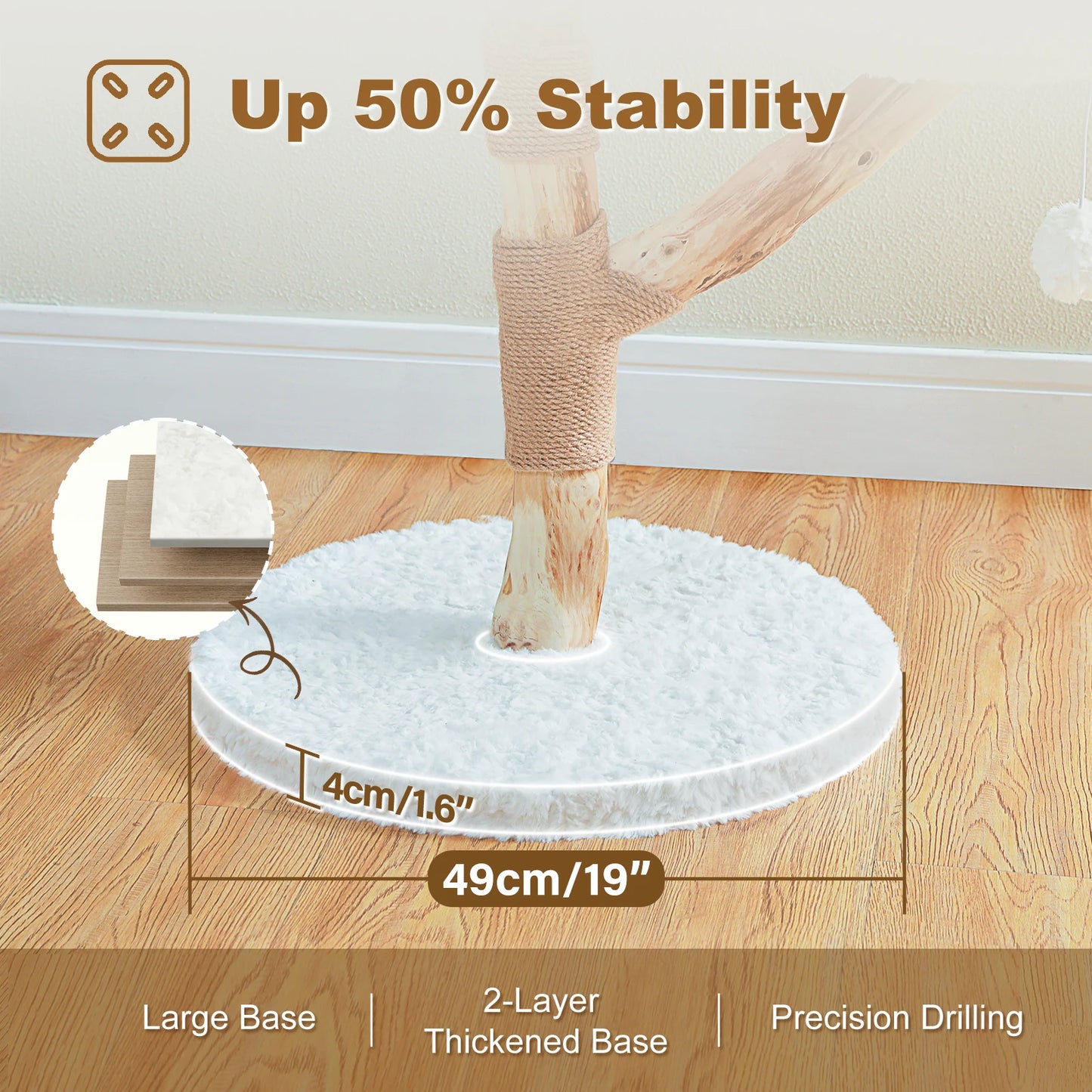 Modern Wooden Cat Tree Tower with Wicker Basket & Scratching Posts