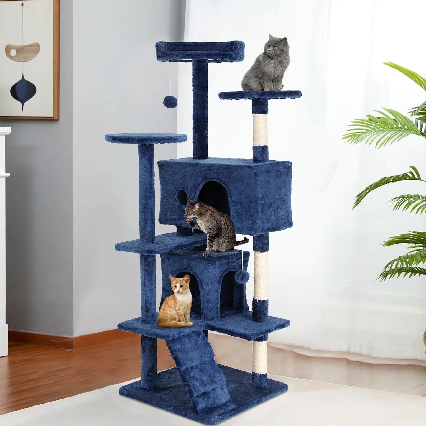 54/70” Cat Tree Tower Condo with Sisal Scratching Posts & Hanging Toy Ball