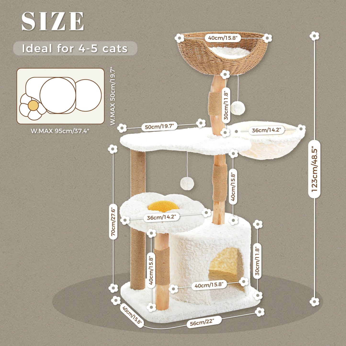 Modern Solid Wood Cat Tree – Spacious Tower with Condo, Perches & Interactive Toys