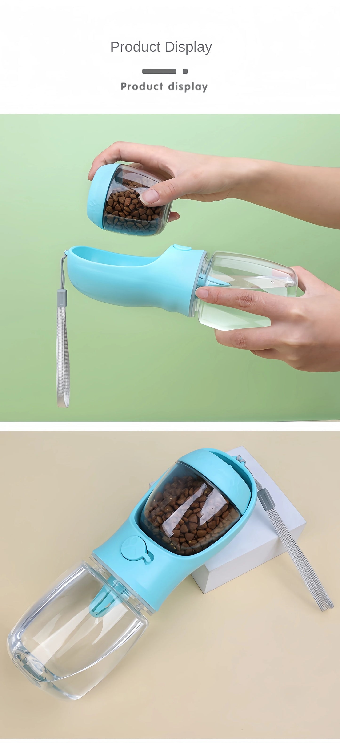 Portable Pet Water Bottle with Food Storage & Travel Bowl