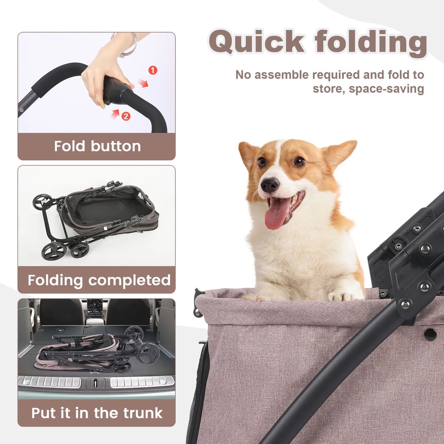Foldable Pet Stroller – 4-Wheel Travel Buggy with Storage Bag for Dogs & Cats