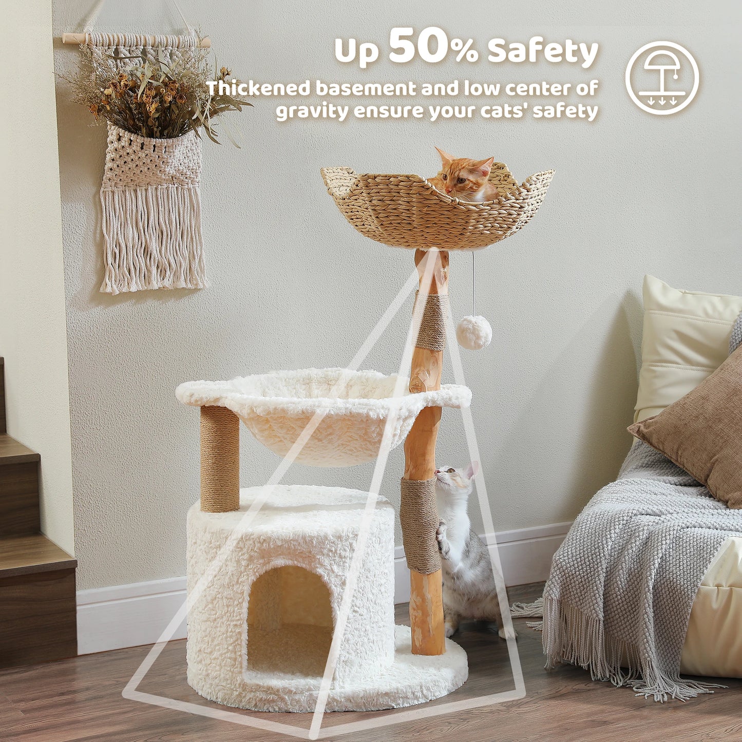 Modern Solid Wood Cat Tree – Spacious Tower with Condo, Perches & Interactive Toys