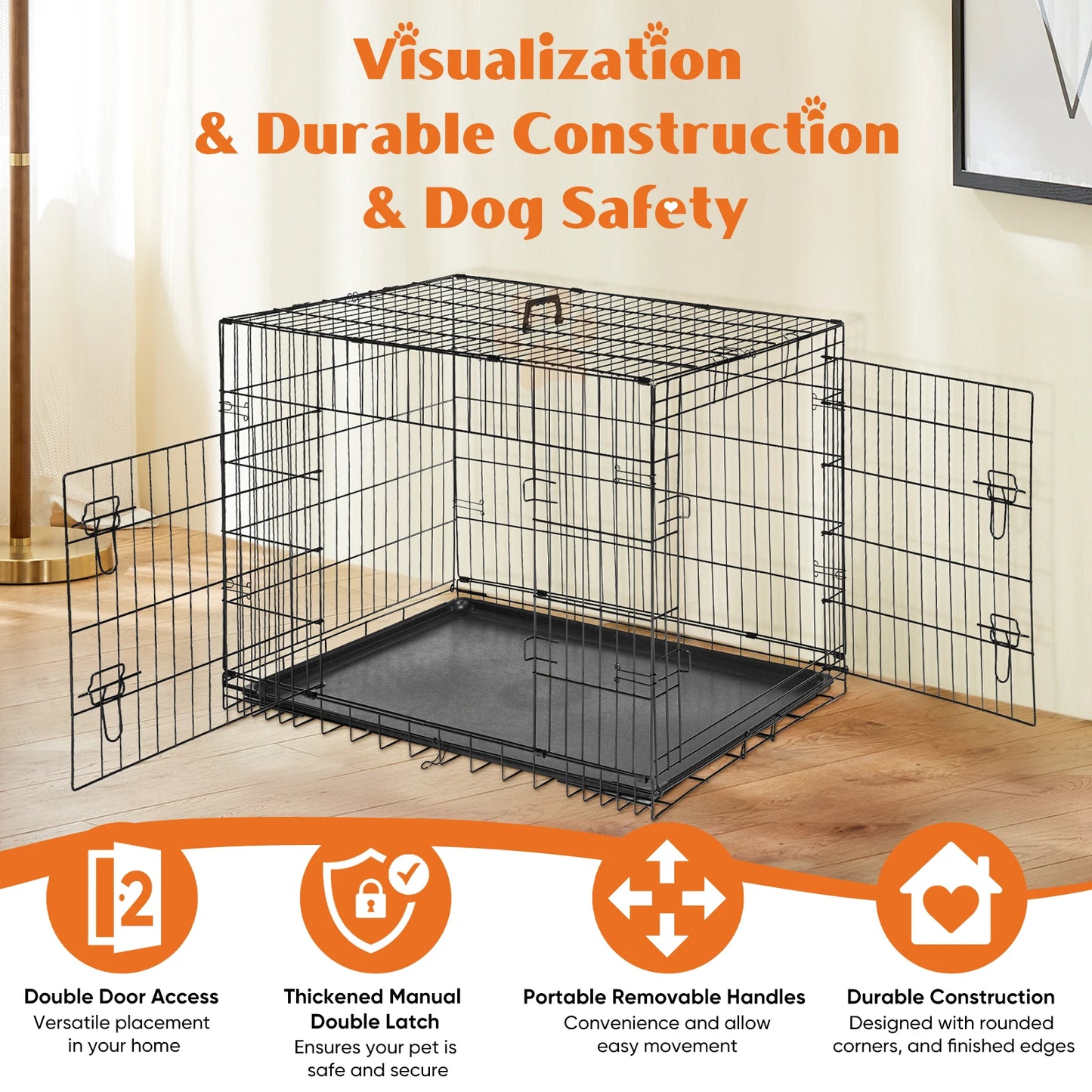 Foldable Dog Kennel with Tray – Indoor & Outdoor Use