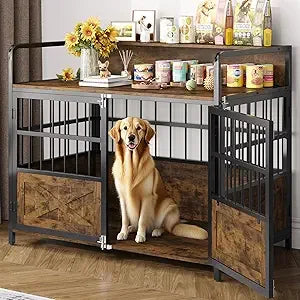 “XL Heavy-Duty Dog Crate Furniture with Storage Shelf”