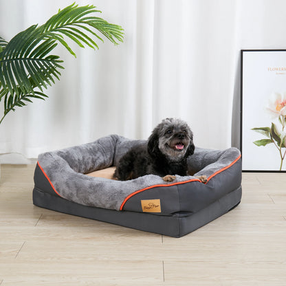 Orthopedic Dog Bed with Bolster – Soft Foam Pet Bed with Washable Cover (L–3XL)