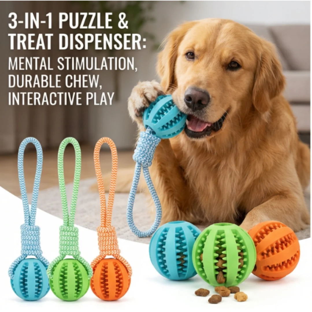 Braided Rope Dog Toy Ball with Treat Dispenser for Fetch & Tug Play