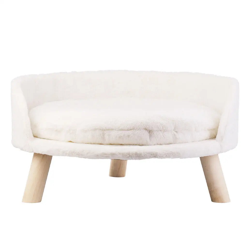 Sofá cama de lujo de peluche para gatos con cojín lavable y patas de madera