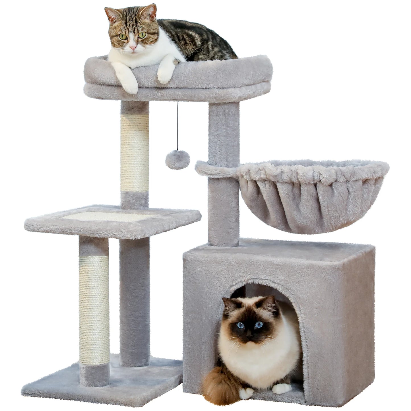 Cat Tree Tower – Cozy Condo, Wide Perch & Sisal Scratching Posts with Plush & Toy
