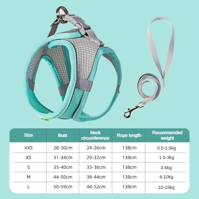 Breathable Pet Harness & Leash Set – Adjustable Safety Vest for Dogs & Cats