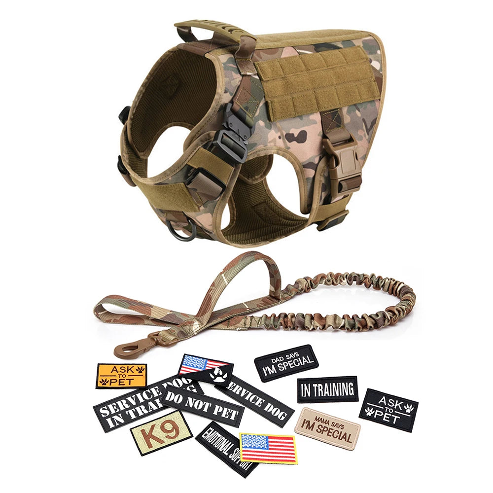Tactical Dog Harness Set – Military Vest, Collar, Leash & Pouches