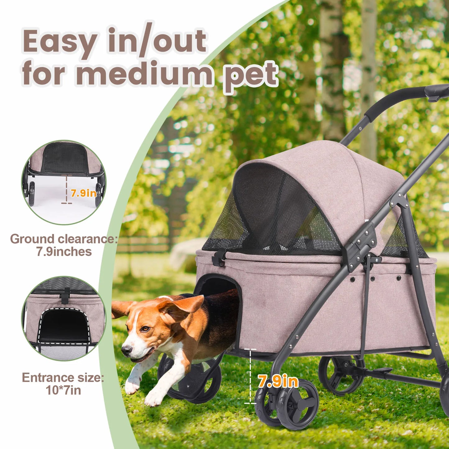 Foldable Pet Stroller – 4-Wheel Travel Buggy with Storage Bag for Dogs & Cats