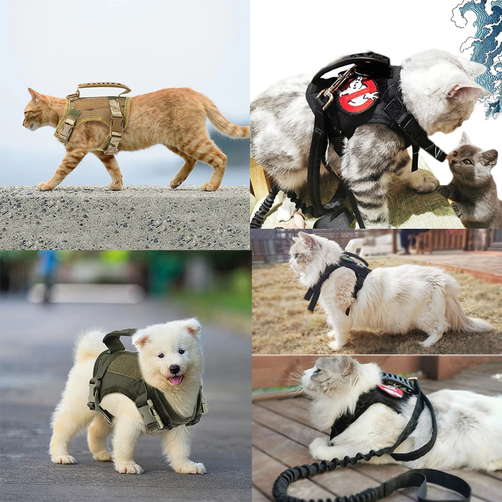 Tactical Pet Harness & Leash – Adjustable Vest with Handle for Cats & Small Dogs