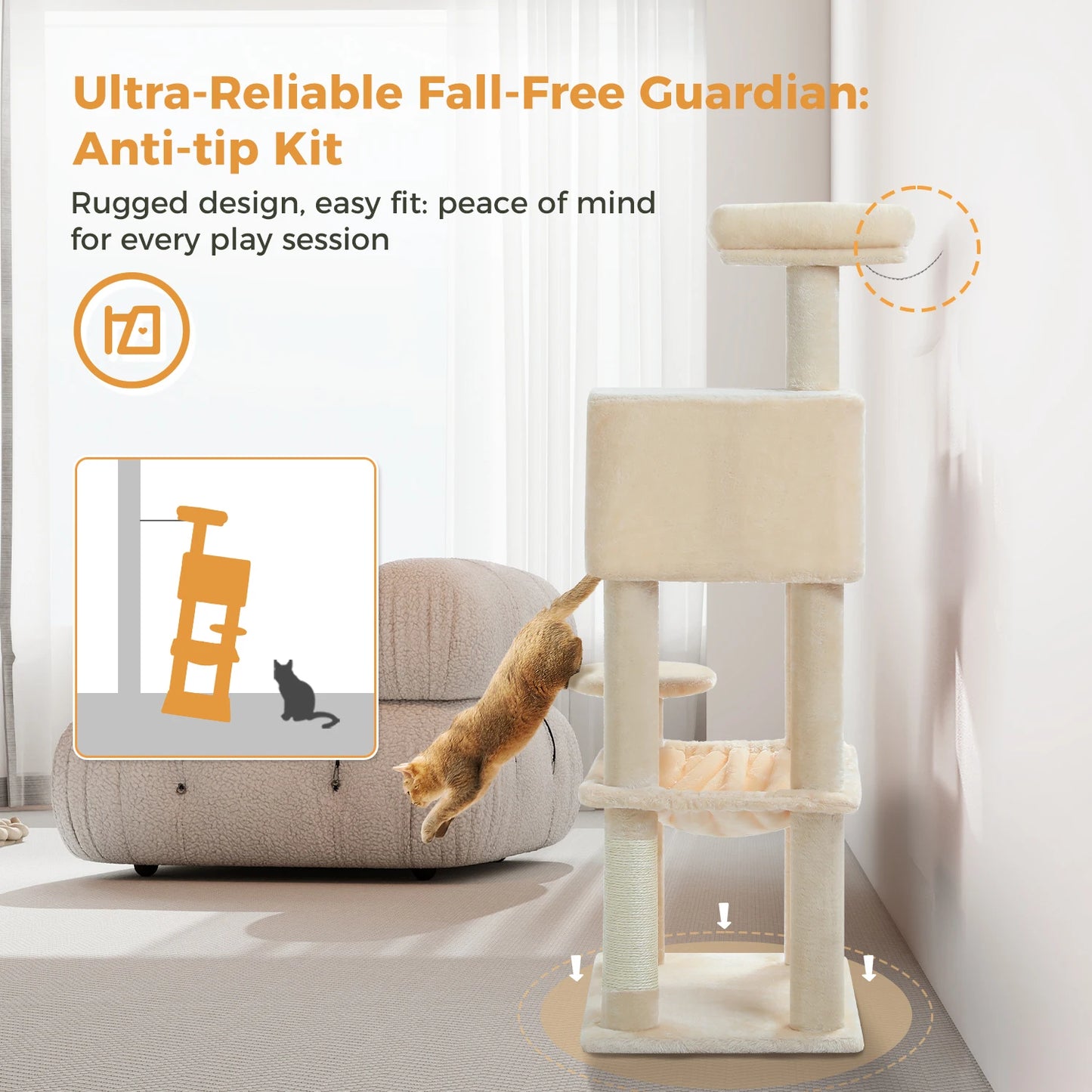 5-Level Cat Tree Tower – Plush Condo, Hammock & Sisal Scratching Posts