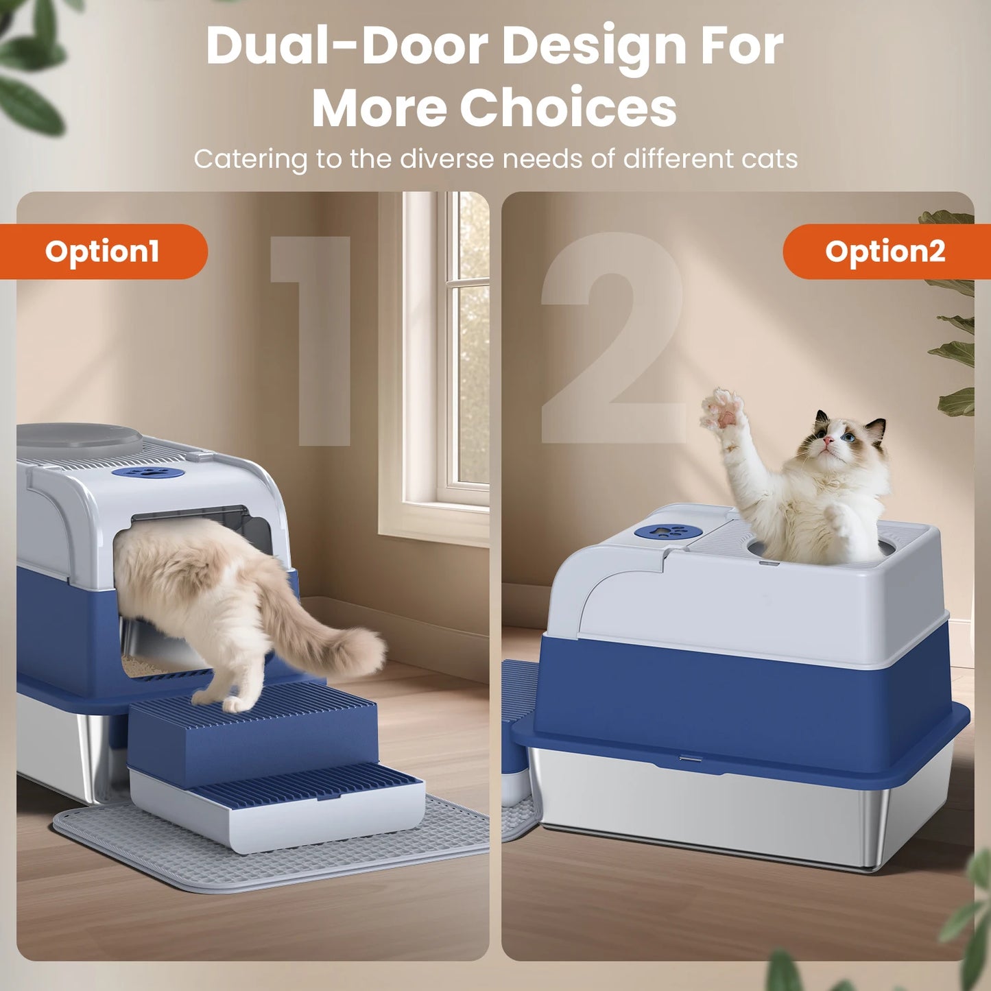 Stainless Steel Cat Litter Box – Non-Stick, Odor Control with Lid & Scoop