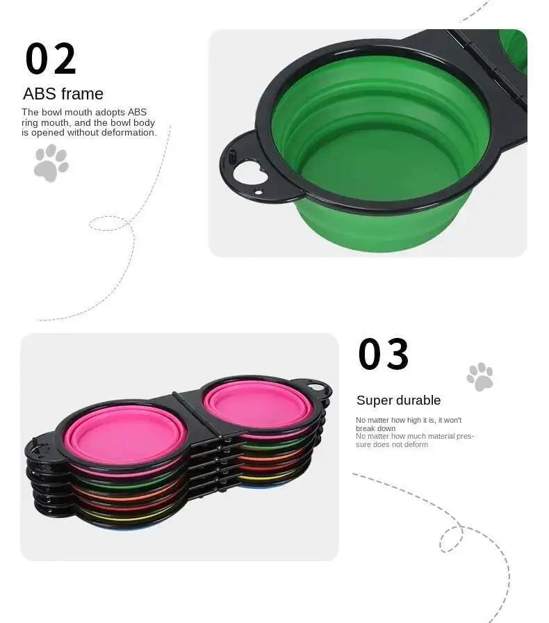2-in-1 Collapsible Dog Travel Bowl – Double Folding Food & Water Bowl Portable Outdoor Feeder