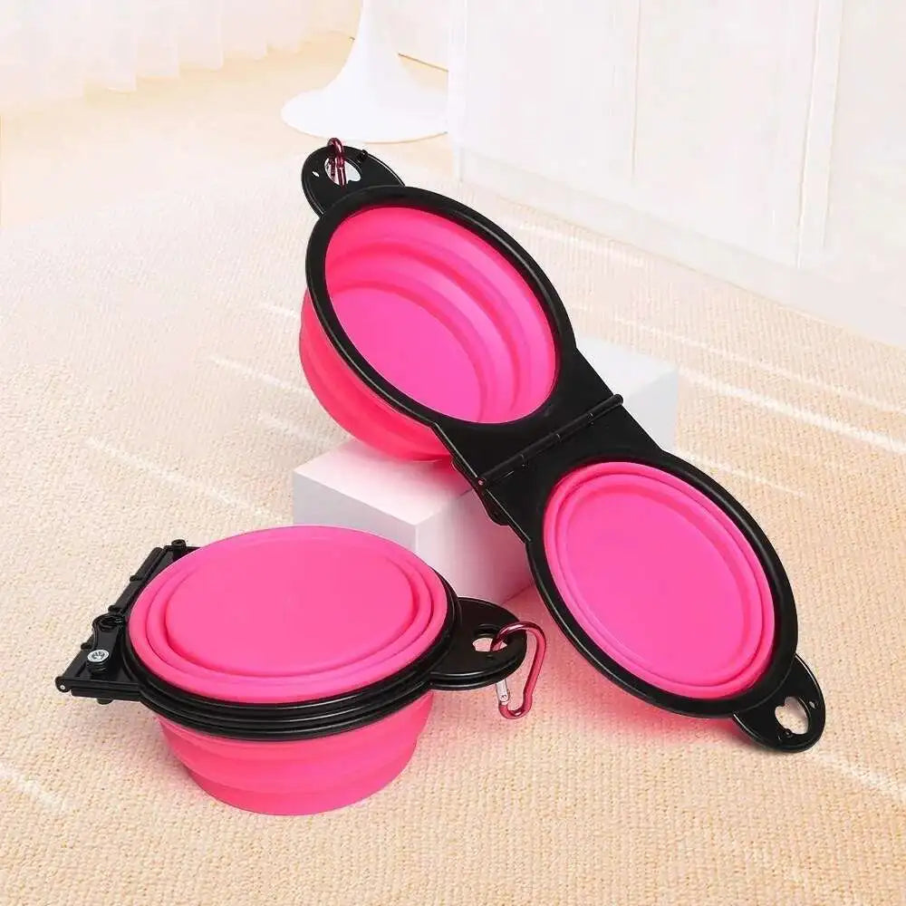 2-in-1 Collapsible Dog Travel Bowl – Double Folding Food & Water Bowl Portable Outdoor Feeder