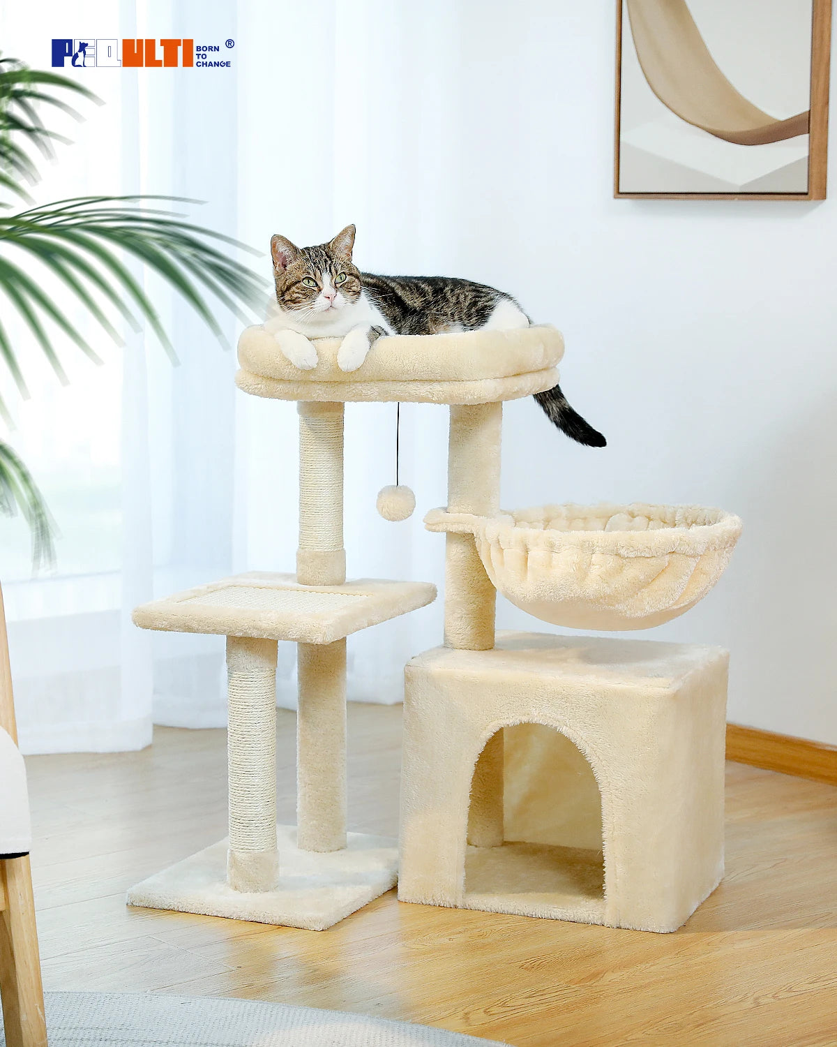 Cat Tree Tower – Cozy Condo, Wide Perch & Sisal Scratching Posts with Plush & Toy