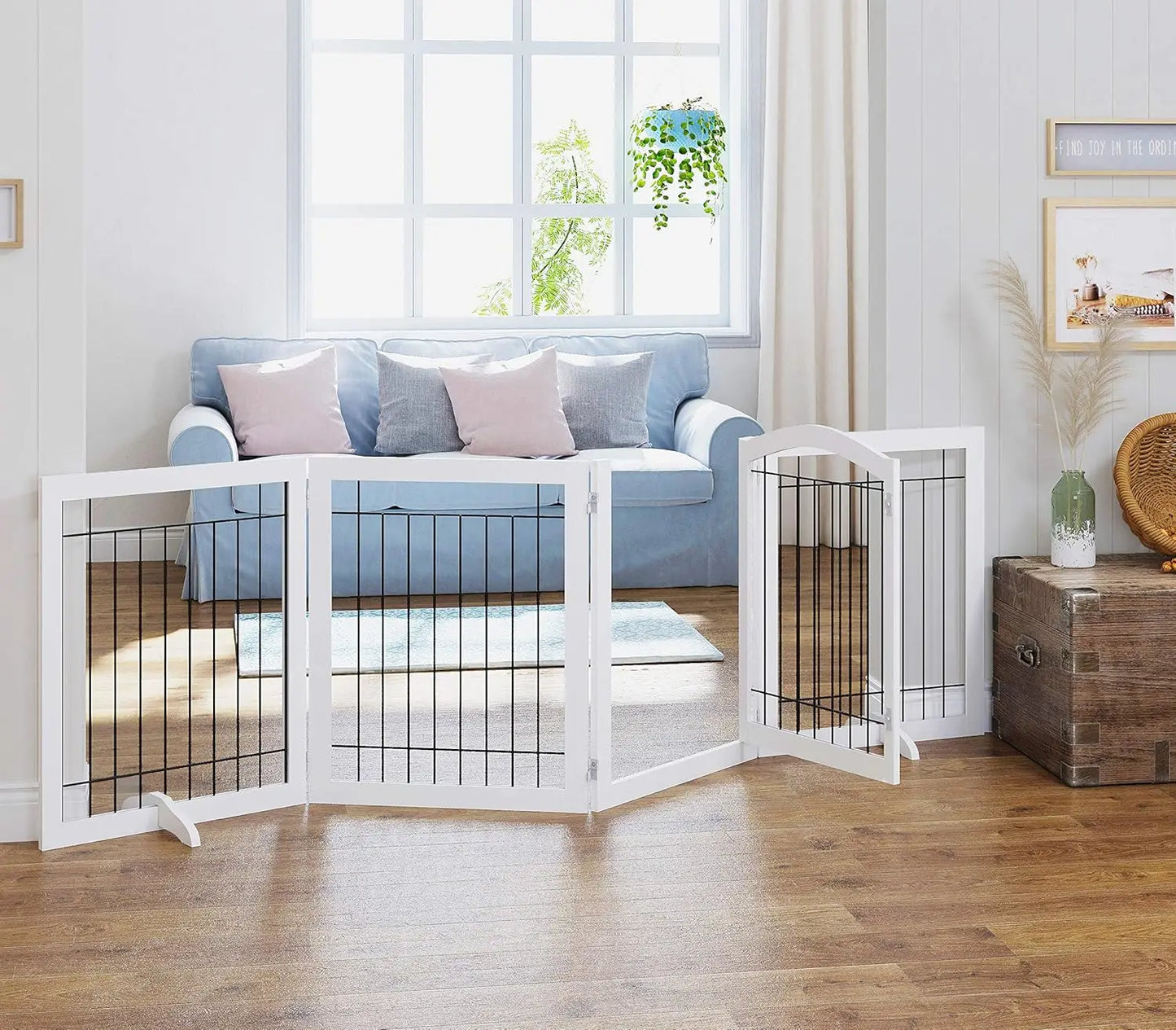 Extra Wide Dog Gate with Door – Freestanding Pet Gate