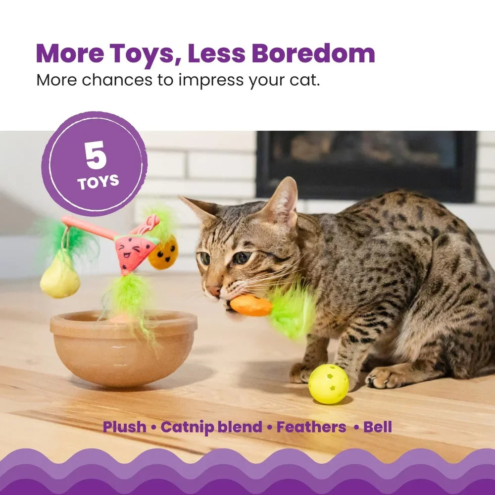 Interactive Wobble Cat Toy Bowl – Catnip Toys, Plush Flingers & Jingle Ball Set