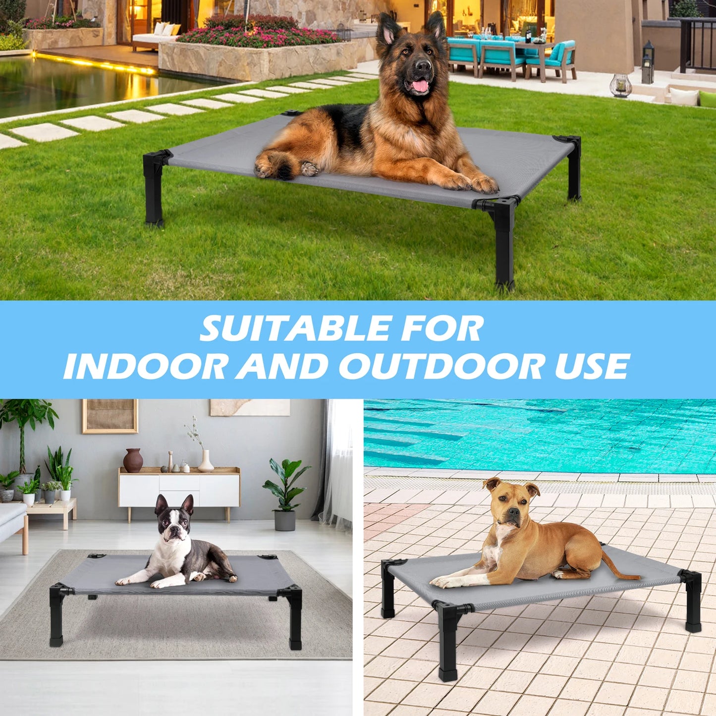 Cooling Raised Dog Bed with Chew-Proof Mesh & Metal Frame