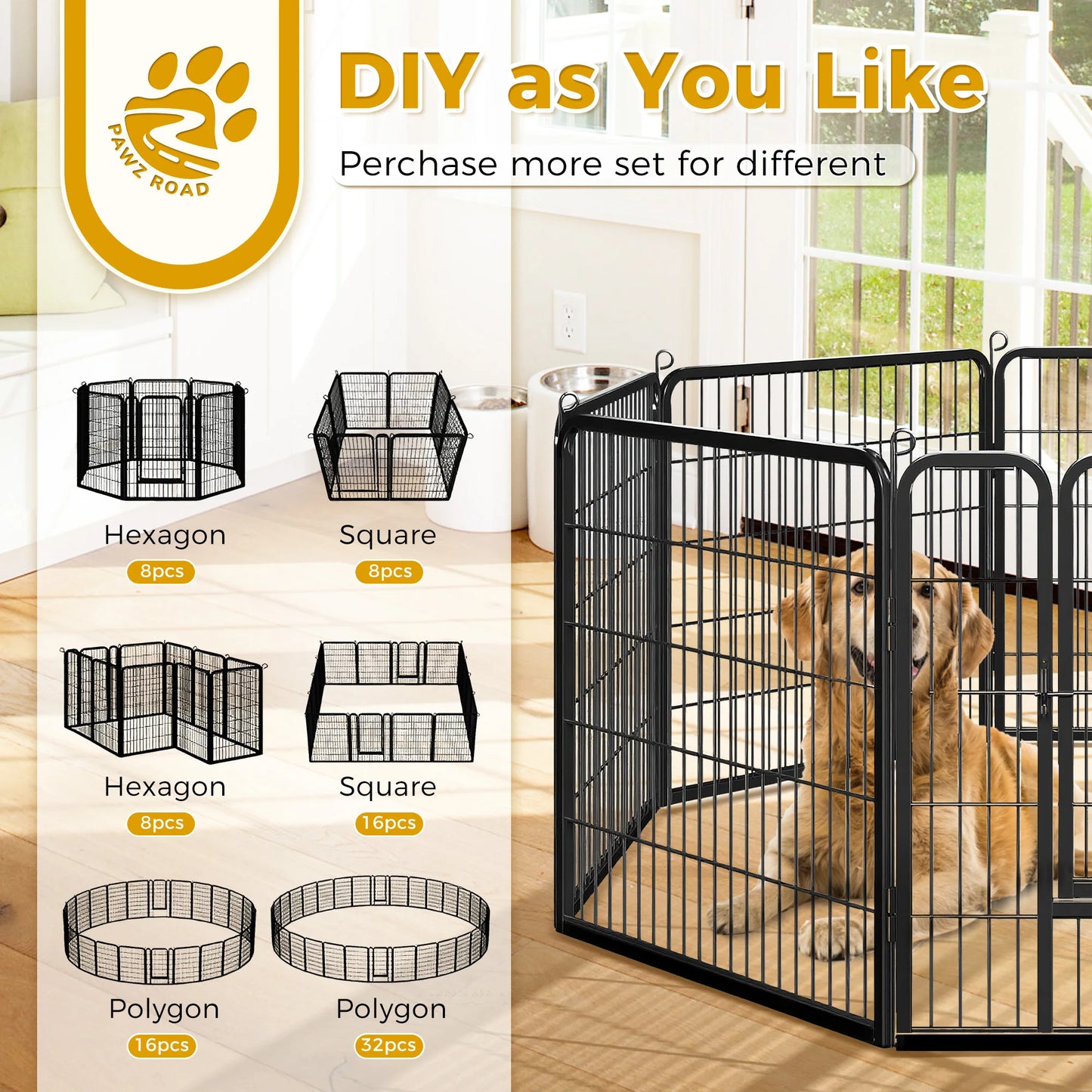 Foldable Metal Dog Playpen with Door – Indoor & Outdoor Puppy Fence