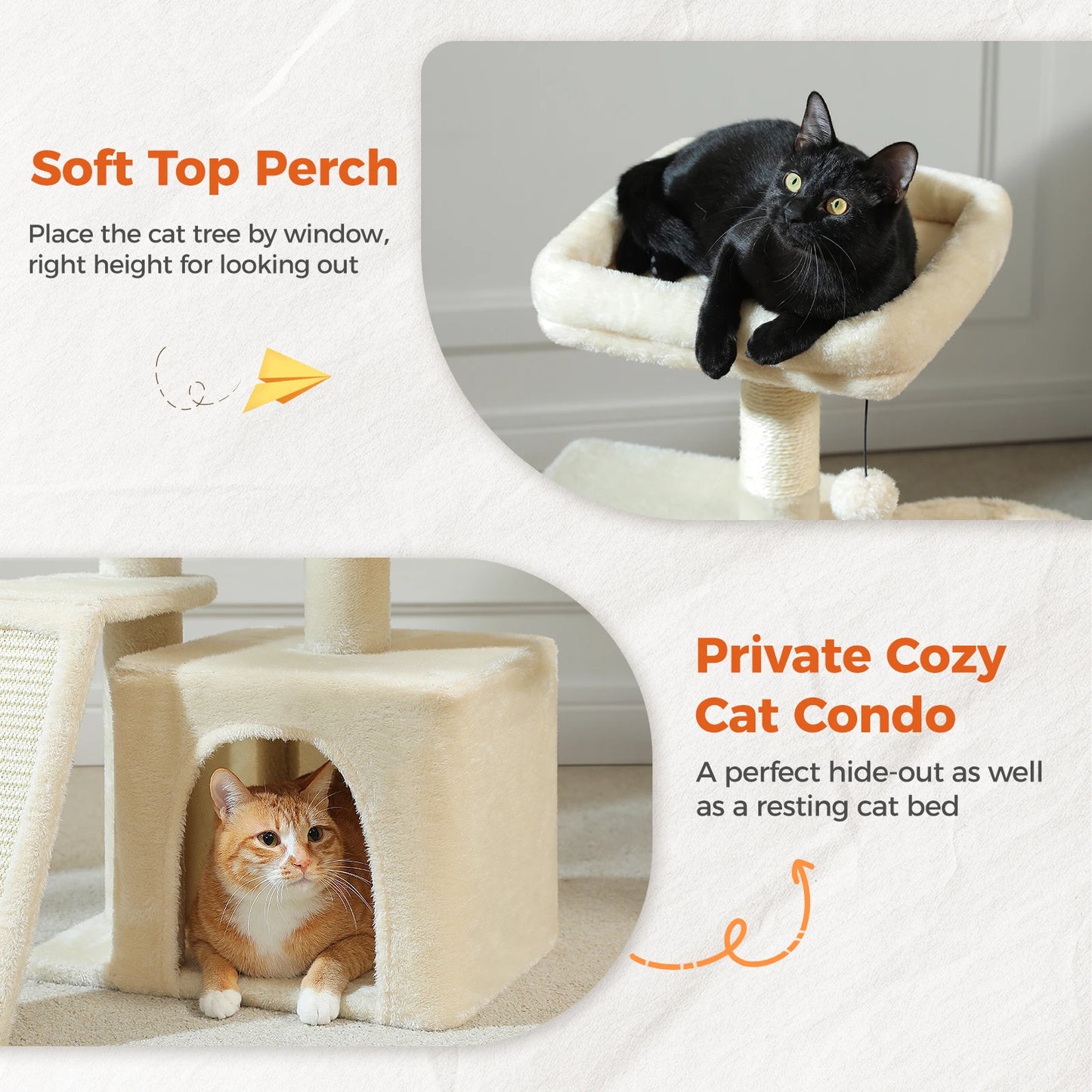 Cat Tree Tower – Cozy Condo, Wide Perch & Sisal Scratching Posts with Plush & Toy