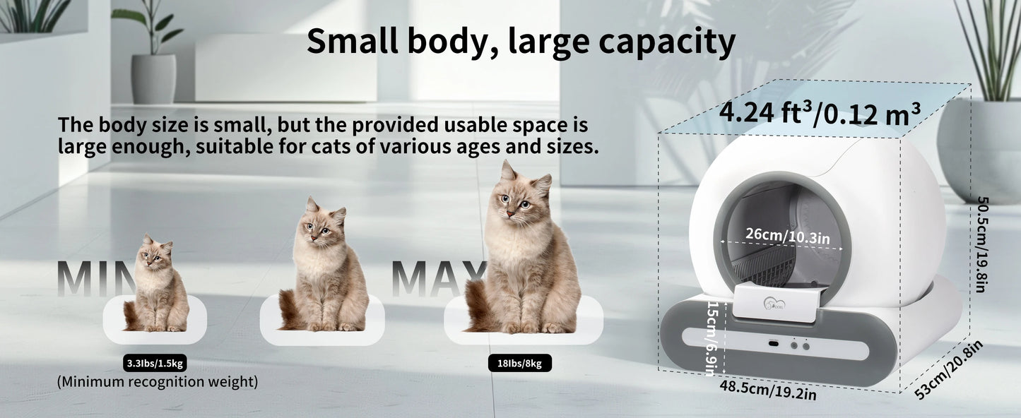 Smart Self-Cleaning Cat Litter Box with App Control & 65L Capacity