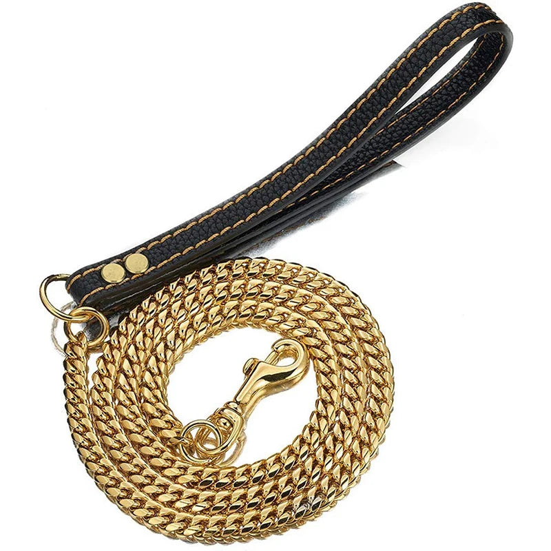 Gold Stainless Steel Cuban Link Dog Chain Collar – Heavy Duty Training & Walking Collar