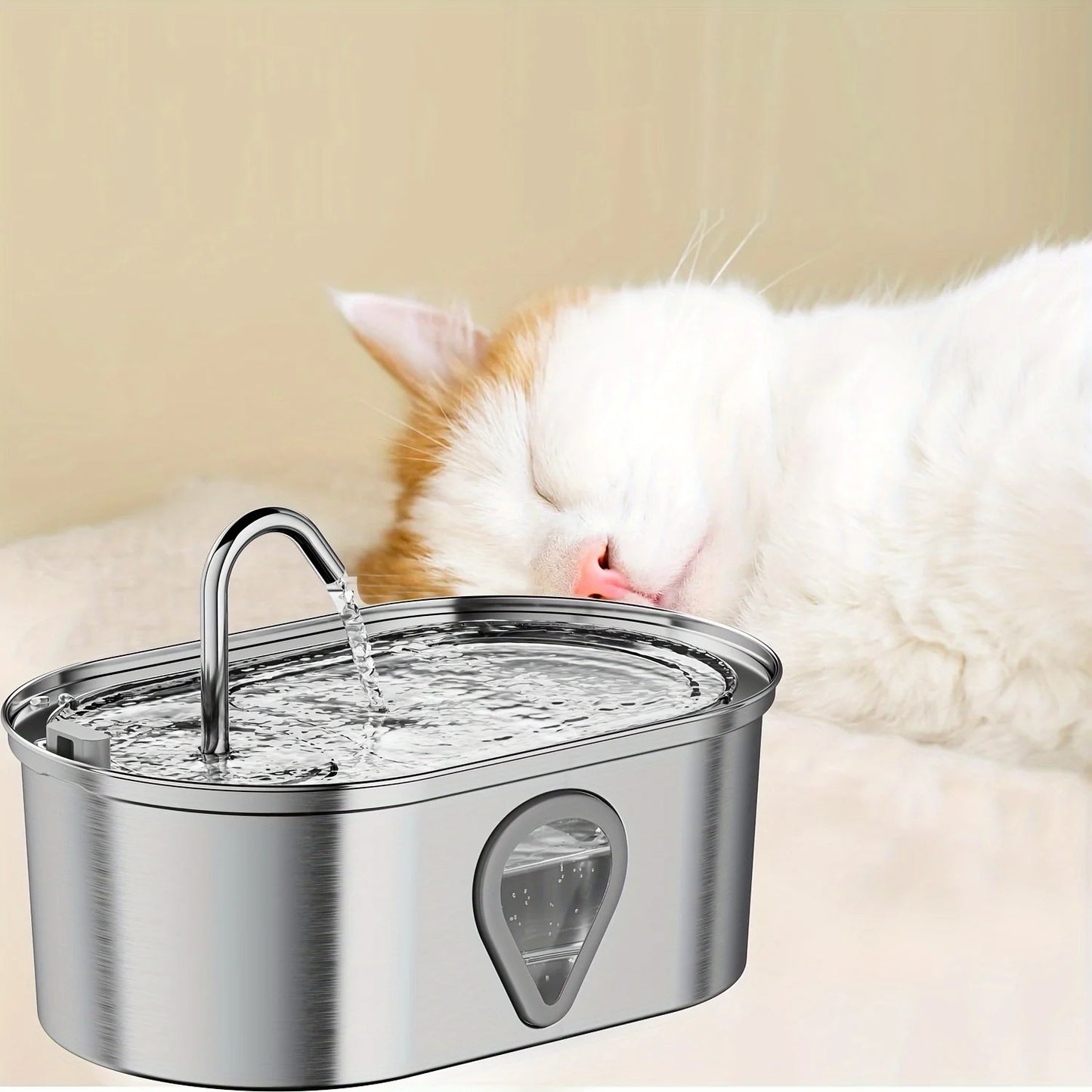 3.5L Stainless Steel Automatic Cat Water Fountain with Clear Window